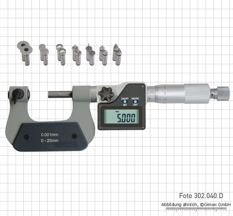 Dig.-Universal-Mikrometer, IP65, 7 Einsätze,  0 -25 mm