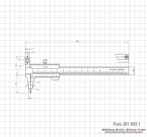 Small vernier caliper, 100 x 0.05 mm, INOX, with narrow jaws