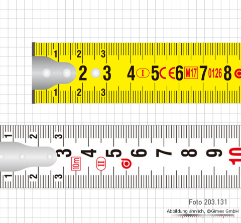 Taschen-Rollbandmaß, 5 m, EG II, mit Nylon verstärkt, doppelseitige mm-Teilung