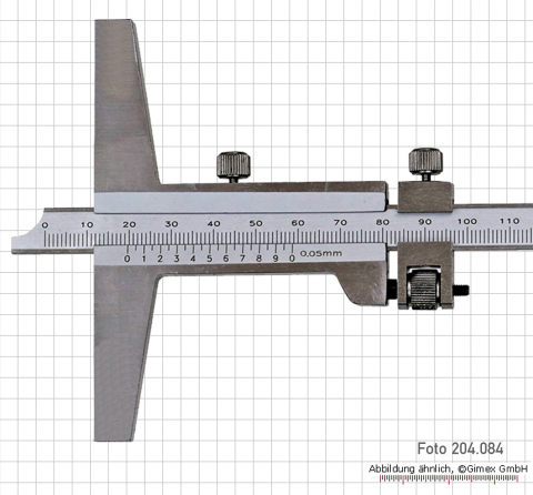 Depth vernier caliper with fine adjustment, 200 x 100 x 0.05 mm