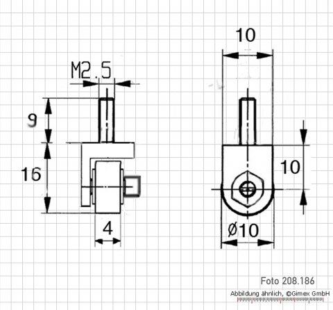 Measuring tip for dial indicator, with roll 10 x 4 mm