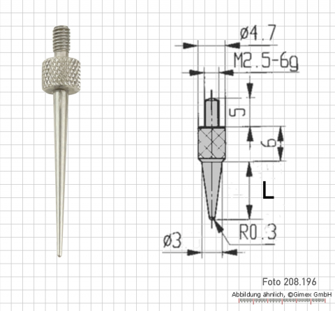 Messeinsatz für Messuhr, kegel, 0,5 mm