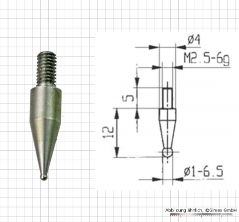 Messeinsatz für Messuhr, kugel,  2 mm