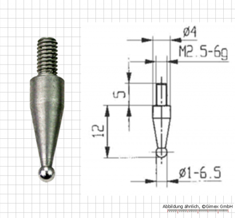 Messeinsatz für Messuhr, kugel,  2 mm