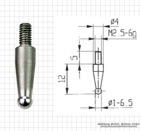 Messeinsatz für Messuhr, kugel,  3 mm