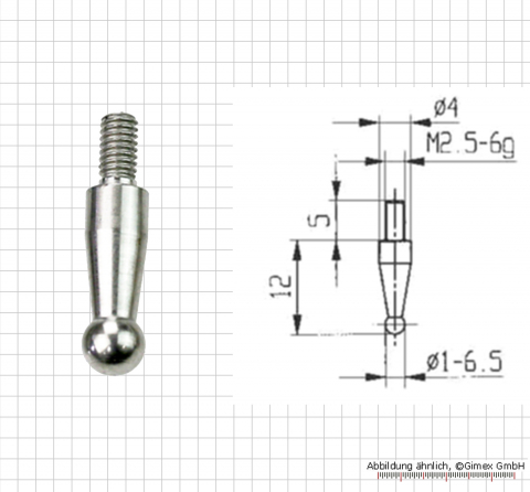 Messeinsatz für Messuhr, kugel,  5 mm