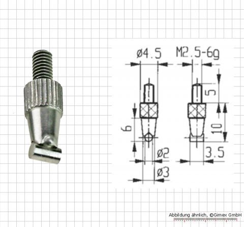 Messeinsatz für Messuhr, querzylinder, 2 mm