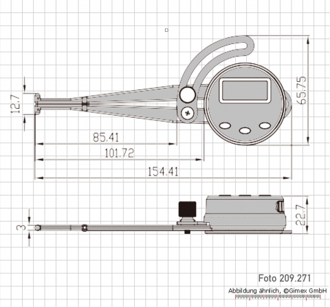 Digital caliper gauge for inside measurements,  12.7 - 165 mm
