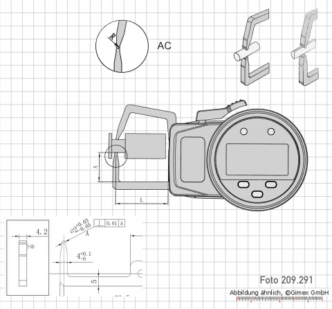 Digital caliper gauge for outside measurements, 0 - 30 mm