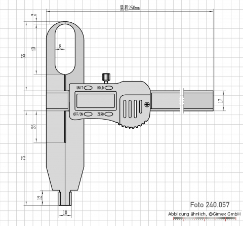 Dig.-Messschieber mit flachen Greiferspitzen, 250 mm