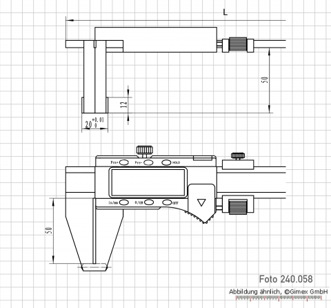DIGITAL-WERKSTATT-MESSSCHIEBER MIT GEWINKELTEM SCHNABEL, 250 mm