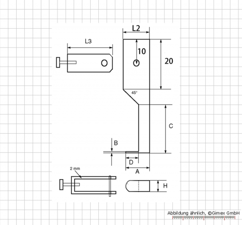Meas. tips for dig. uni. caliper, with flat meas. faces, Typ 1-5