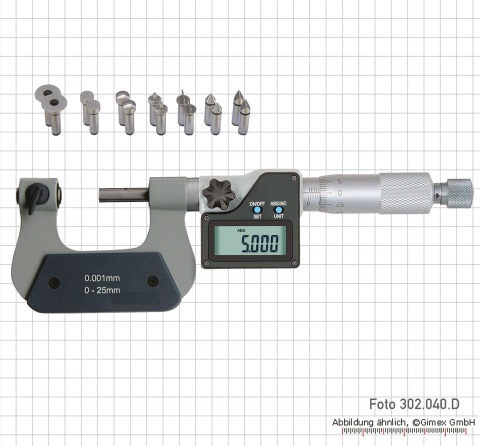 Dig.-Universal-Mikrometer,  7 Einsätze,  0 -25 mm