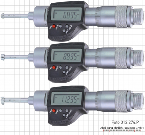 Dig. three point internal micrometer set,  6 - 12 mm