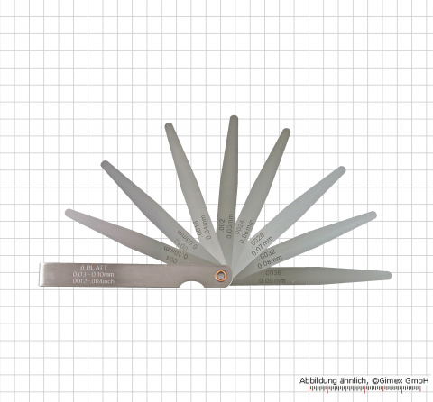Präzisions-Fühlerlehre, 0,03 - 0,1 mm, 8 tlg.