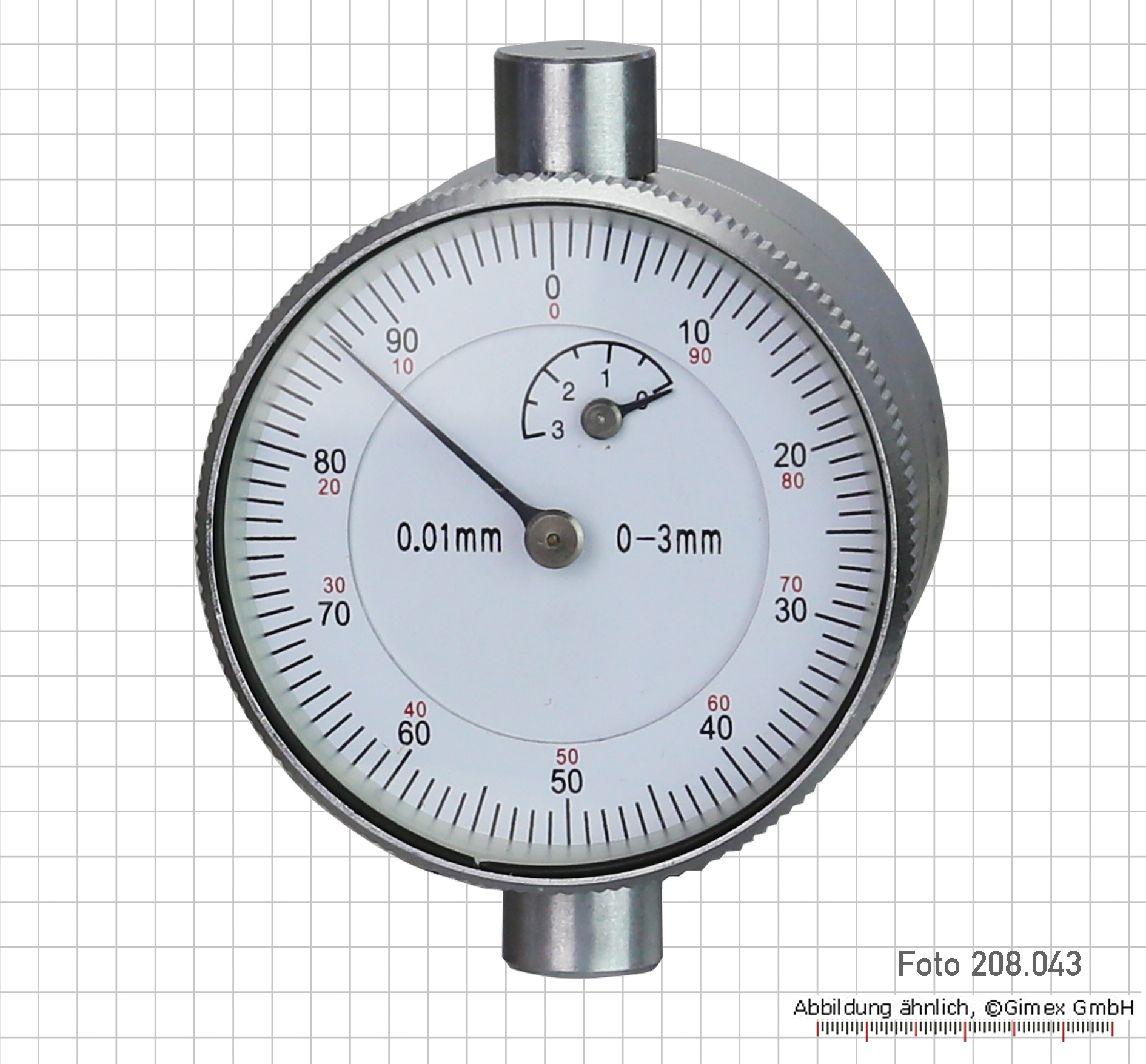 Messuhr mit rückwärtiger Messspindel, 3 x 0,01 mm