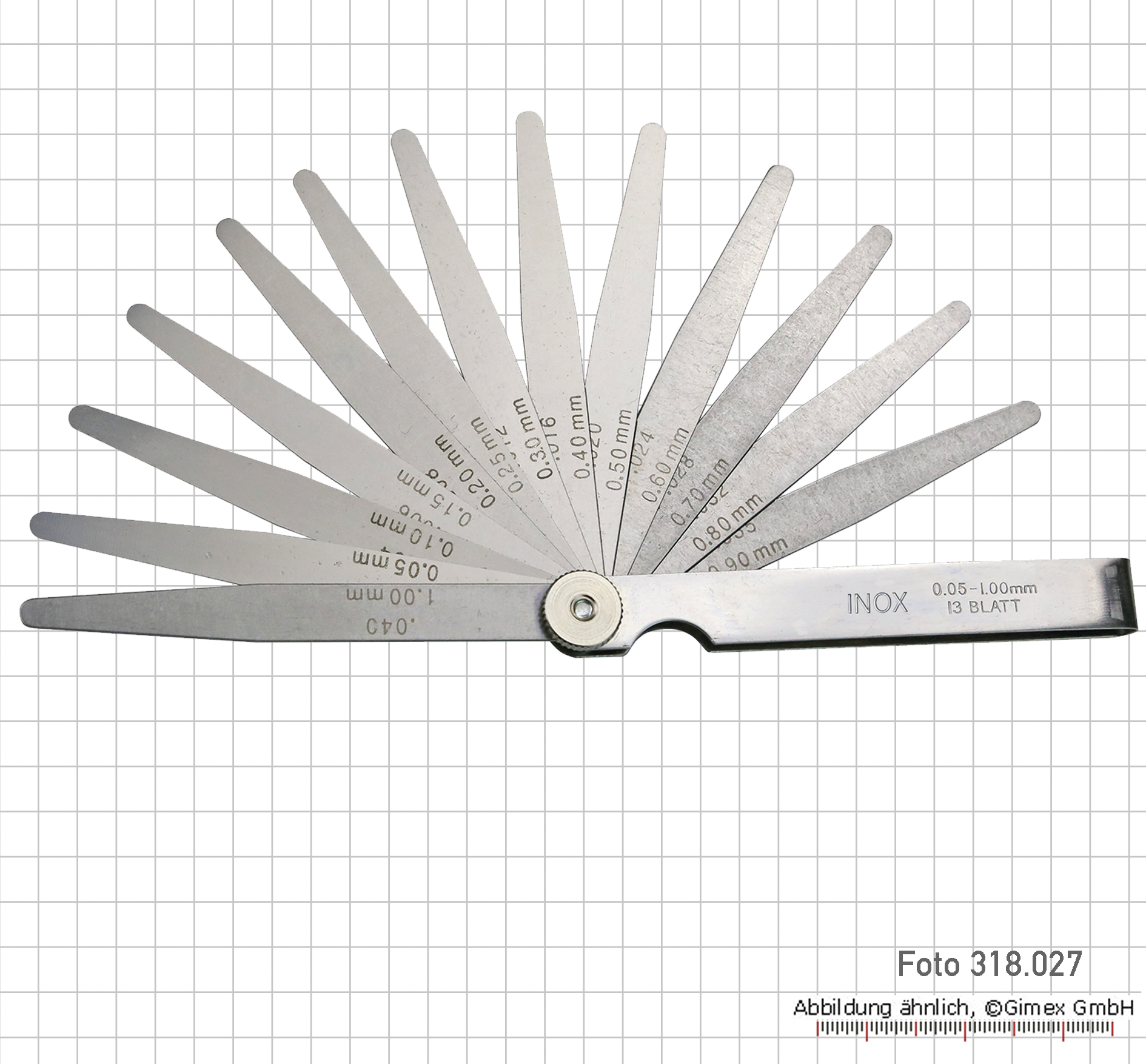 Messzeuge, Messschieber, Mikrometer, Messuhren - Präzisions-Fühlerlehre,  INOX, 0,05 - 0,5 mm, 8 tlg.