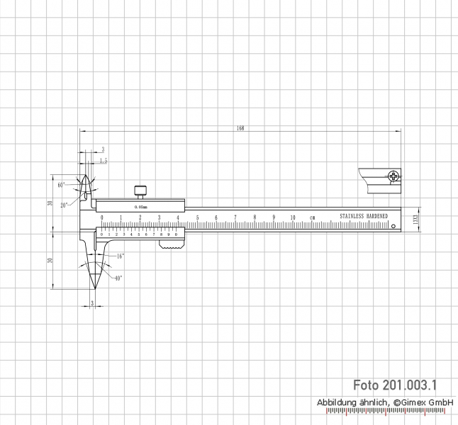 Small vernier caliper, 100 x 0.05 mm, INOX, with narrow jaws