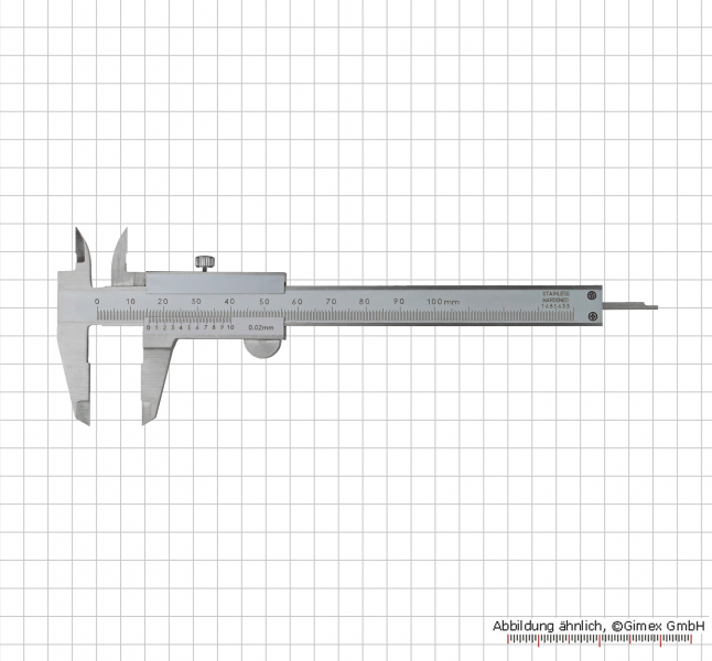 Klein-Messschieber,  100 x 0,02 mm, INOX, Monoblock, Feststellschraube