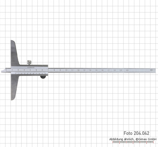 Depth vernier caliper, 200 x 100 mm, 0.02 mm