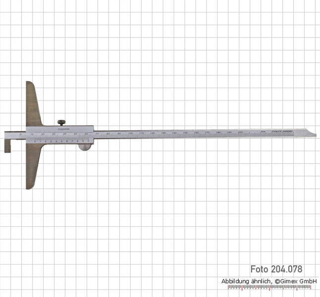 Depth vernier caliper with hook, convertable, 200 x 100 mm, 0.02 mm