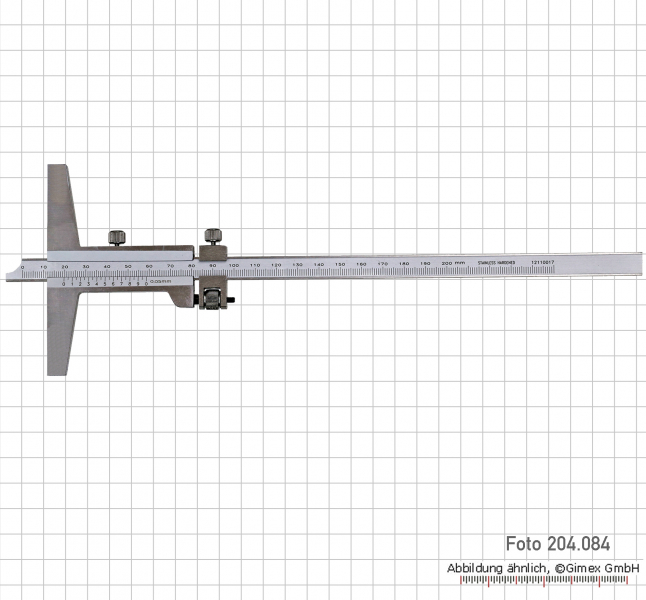 Prec. depth vernier calipers with fine adjustment, 200 x 100 x 0