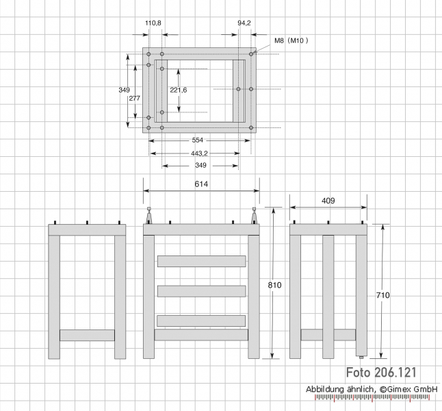 Gestell für Granitplatte 630x400 bis 1000 x 630 mm, mit Schubladen
