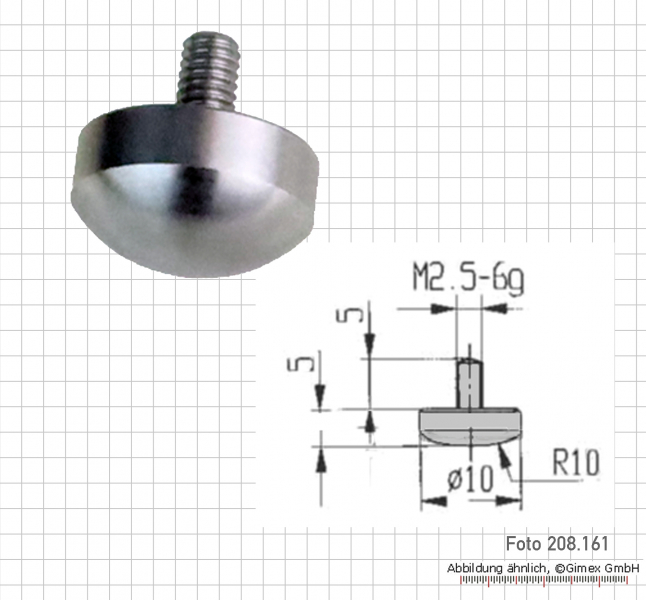 Measuring tip for dial Indicator, round, 10 mm