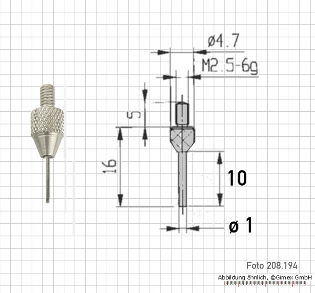 Messeinsatz für Messuhr, D=1,5 mm