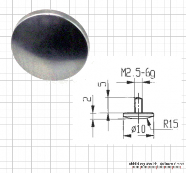 Measuring tip for dial Indicator, round, 10 mm