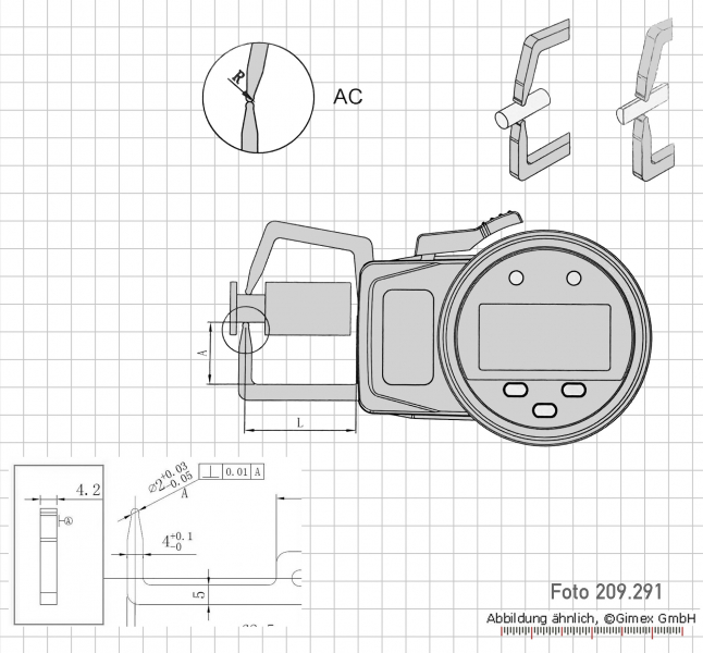 Digital caliper gauge for outside measurements, 0 - 20 mm
