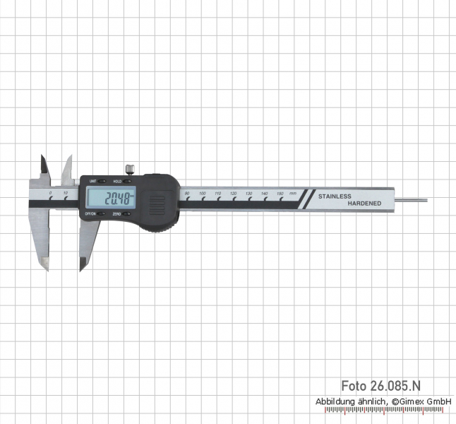 Dig.-Taschen-Messschieber, mit Rolle, 150 mm (rundes Tiefenmaß)
