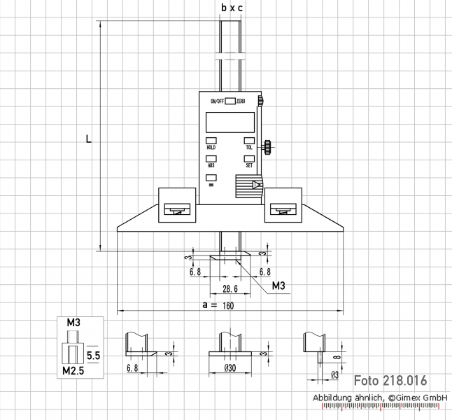 Digital depth caliper with changeable measuring points 300 mm