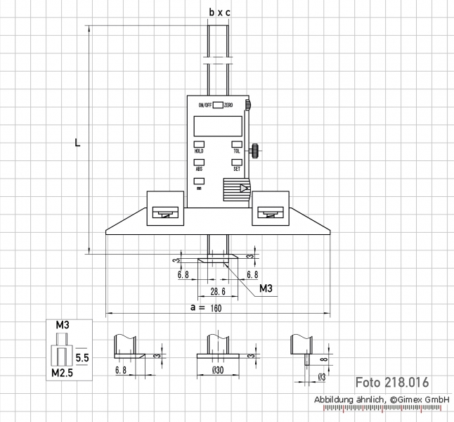 Dig.-Tiefenmaß mit auswechselbaren Messeinsätzen 500 mm