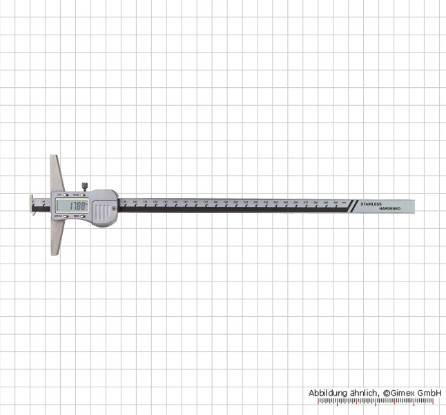 Digital depth caliper 3V, with double hook, 200 mm