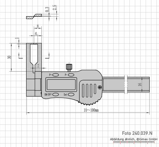 Digital inside groove caliper, 10 - 100 mm