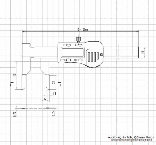 Digital caliper with inside jaws 5 - 150 mm