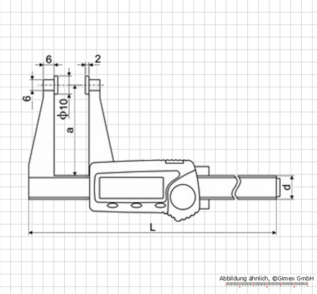 Digital caliper for sheet thickness, 50 x 50 mm