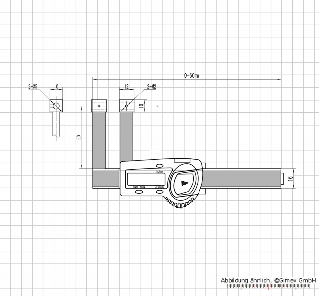 Digital gauge with exchangeable tips, 40 - 100 mm