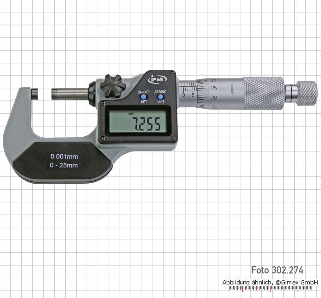 Dig.-Micrometer IP 65, DIN 863,  0-25 mm