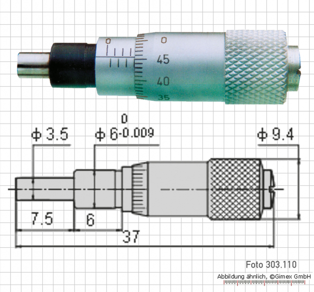 Einbau-Messschrauben,  6,5 mm, planparallel