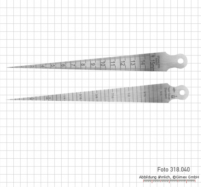Messkeil aus Stahl, 1 - 15 mm, Ablesung 0,1 mm