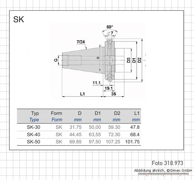 Checking mandrel SK for concentricity, SK40