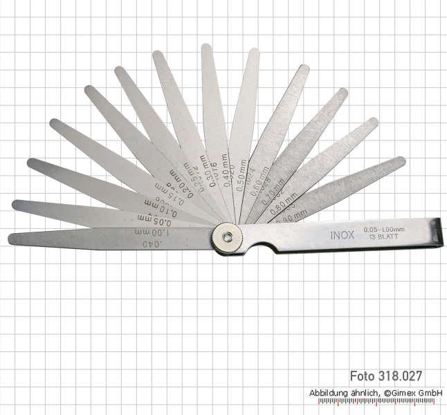Präzisions-Fühlerlehre, INOX, 0,05 - 0,5 mm, 8 tlg.