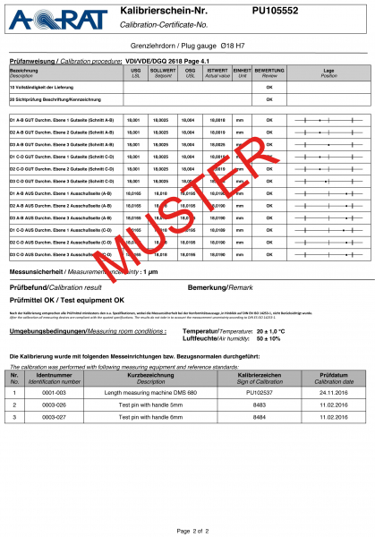 Grenzlehrdorn 5 mm, mit Werkskalibrierschein